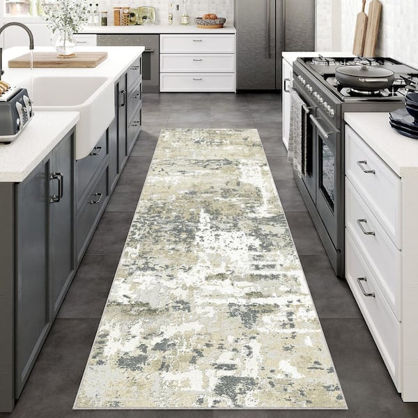Polaris Beige 2 ft. x 8 ft. Washable Modern Abstract Runner Rug