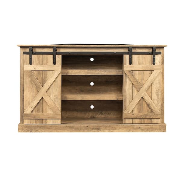 Unbranded 53.94 in. Oka Farmhouse Sliding Barn Door TV Stand Fits TV's Up To 65 in.