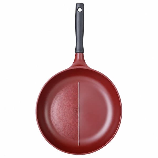 10 in. Red Temperature-Sensing Nonstick Skillet with Stay-Cool Handle, All Stovetop Compatible Egg Pan