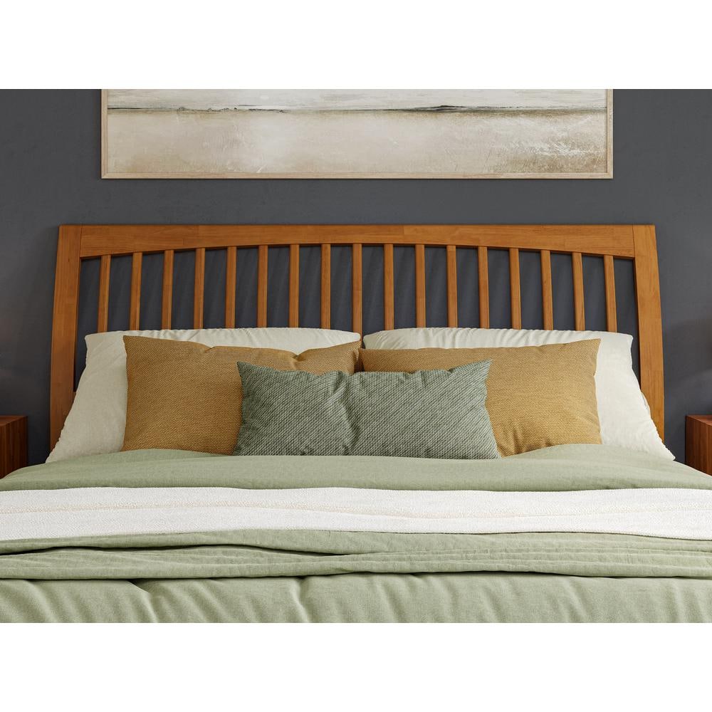 Orleans King Light Toffee Wood Platform Bed with Slatted Headboard
