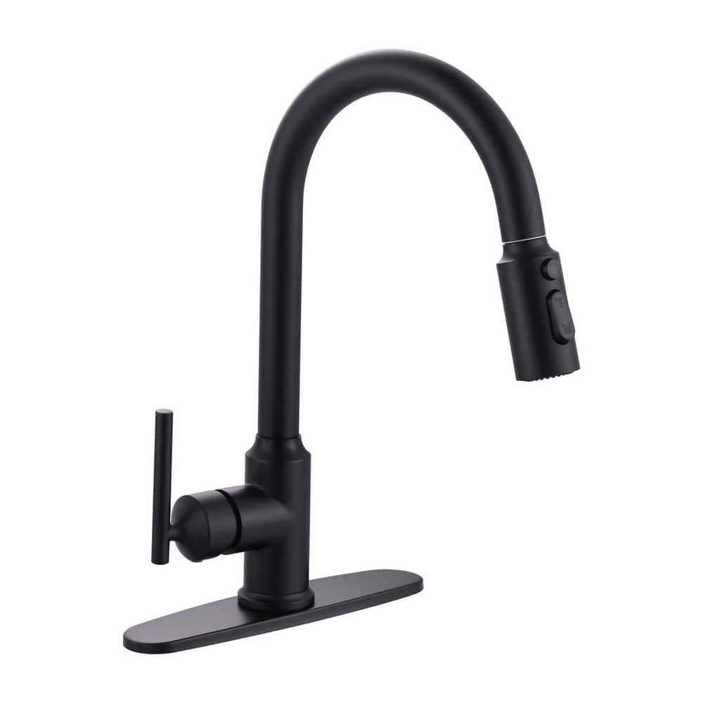 Modern High Arc Single Handle Pull-Down Sprayer Kitchen Faucet, Kitchen Sink Faucet with Deckplate in Matte Black price history on PriceWatchPro