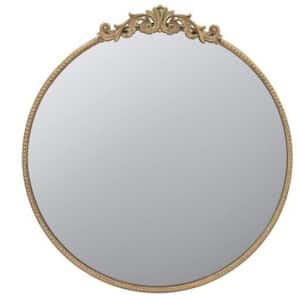 30 in. x 32 in. Round Wall Mounted Gold Mirror with Metal Frame for Home Decor