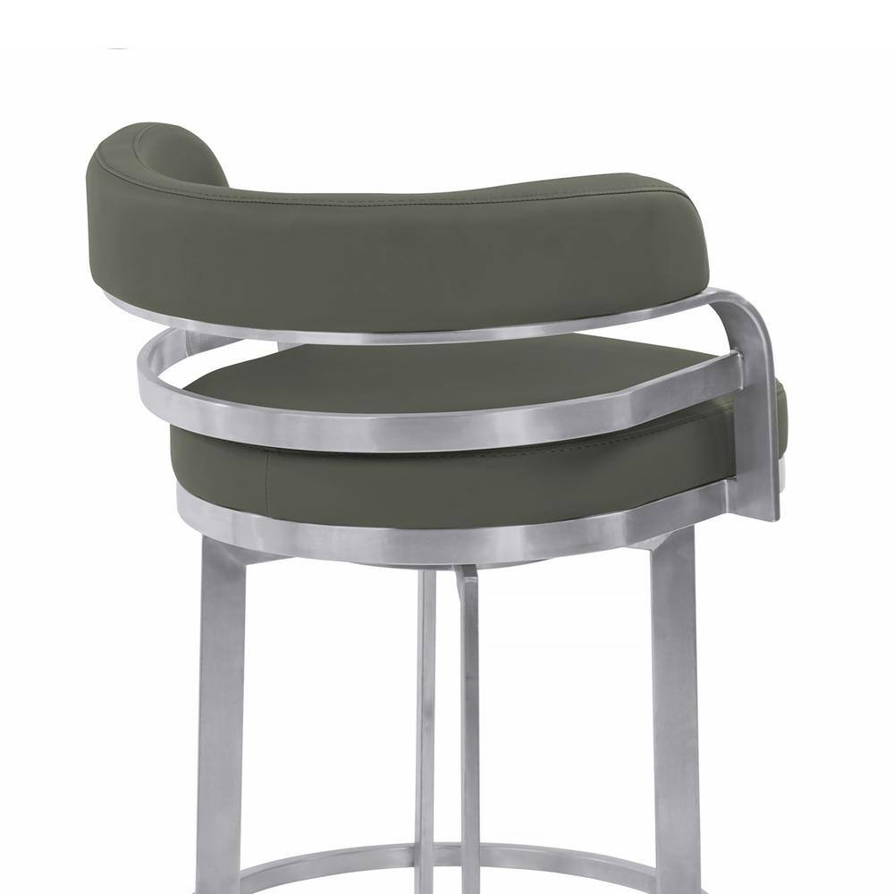 Prinz 26" Gray Faux Leather and Stainless Steel Swivel Bar Stool