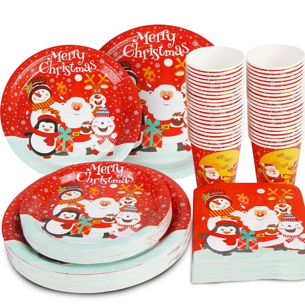 96-Piece Christmas Party Paper Dinnerware Set, Red & Green Holiday