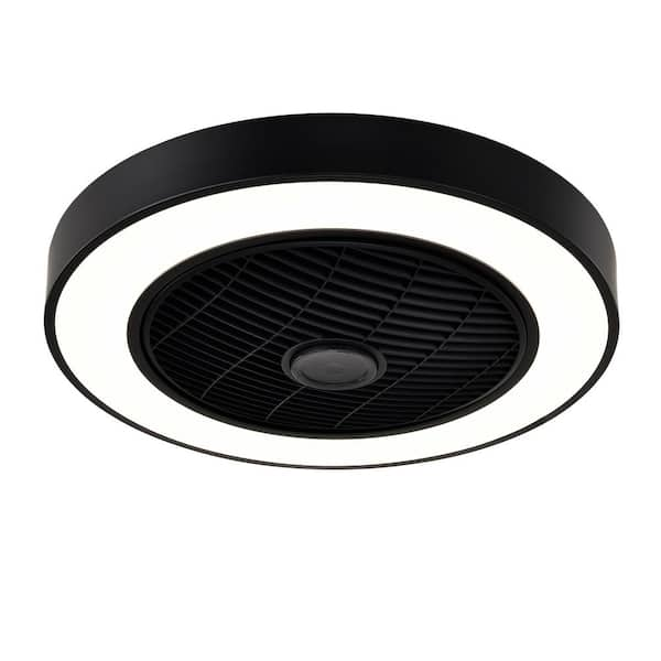 20 in. LED Indoor Modern Enclosed Black Flush Mount Ceiling Fan with Light and Remote Control