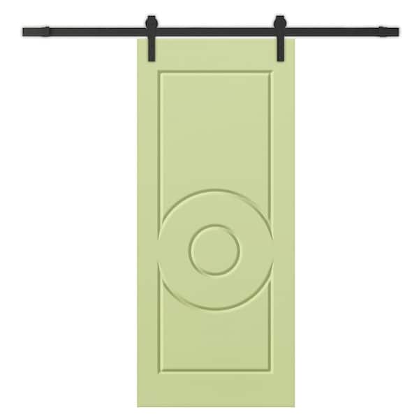 CALHOME 42 in. x 96 in. Sage Green Painted Composite MDF Paneled Interior Sliding Barn Door with Hardware Kit