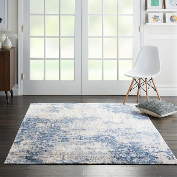 Silky Textures Ivory/Blue 4 ft. x 6 ft. Abstract Contemporary Area Rug