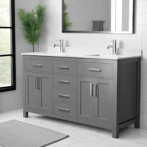Beckett 60 in. W x 22 in. D Double Bath Vanity in Dark Gray with Cultured Marble Vanity Top in Carrara with White Basins