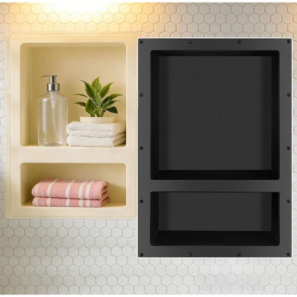 17 in. W x 25 in. H x 3.8 in. D Shower Niche Ready for Tile Double Shelf for Shampoo, Toiletry Storage in Black