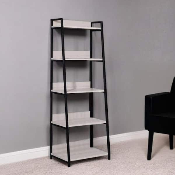 67 in. Tall Natural,  Black Metal 5 Shelf Standard Bookcase