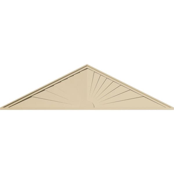Ekena Millwork 78 in. W x 20-1/2 in. H x 2 in. P (Pitch 6/12) Peaked Cap Sunburst Signature Urethane Pediment, Primed Tan