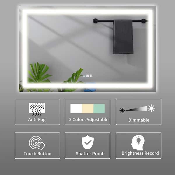 Ethereal 48 in. W x 36 in. H Rectangular Frameless LED Mirror Anti-Fog Wall Bathroom Vanity Mirror Memory Function