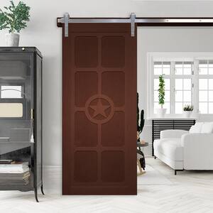 36 in. x 84 in. The Trailblazer Coffee Wood Sliding Barn Door with Hardware Kit in Stainless Steel