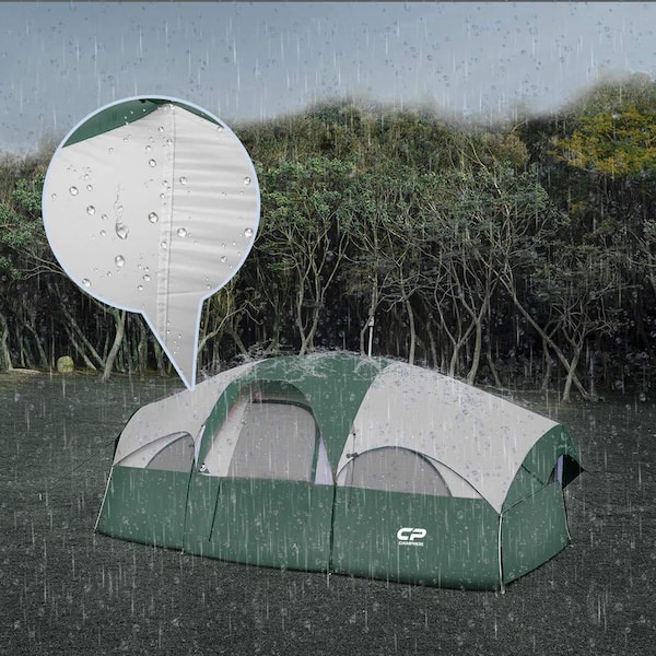 Unbranded Dark Green 8-Person Weather Resistant Camping Tent with 5 Large Mesh Windows, Double Layer Portable with Carry Bag