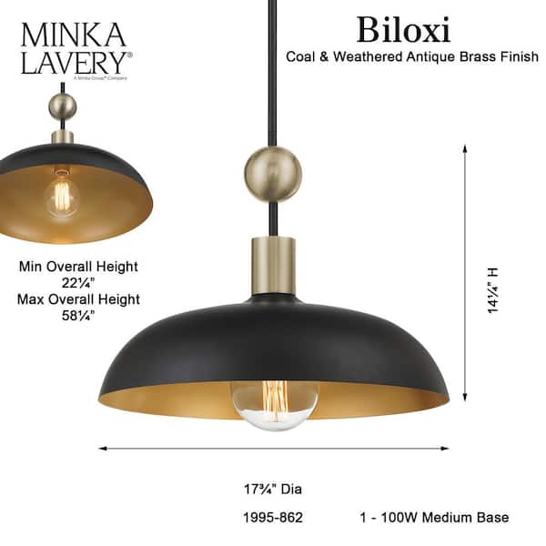 Minka Lavery Biloxi 100-Watt 1-Light Black and Weathered Antique