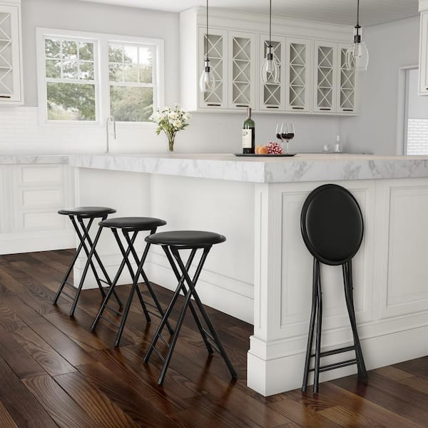 Lavish Home 24 in. Black Round Metal Folding Stool with 300 Lavish Home 24 in. Black Round Metal Folding Stool with 300