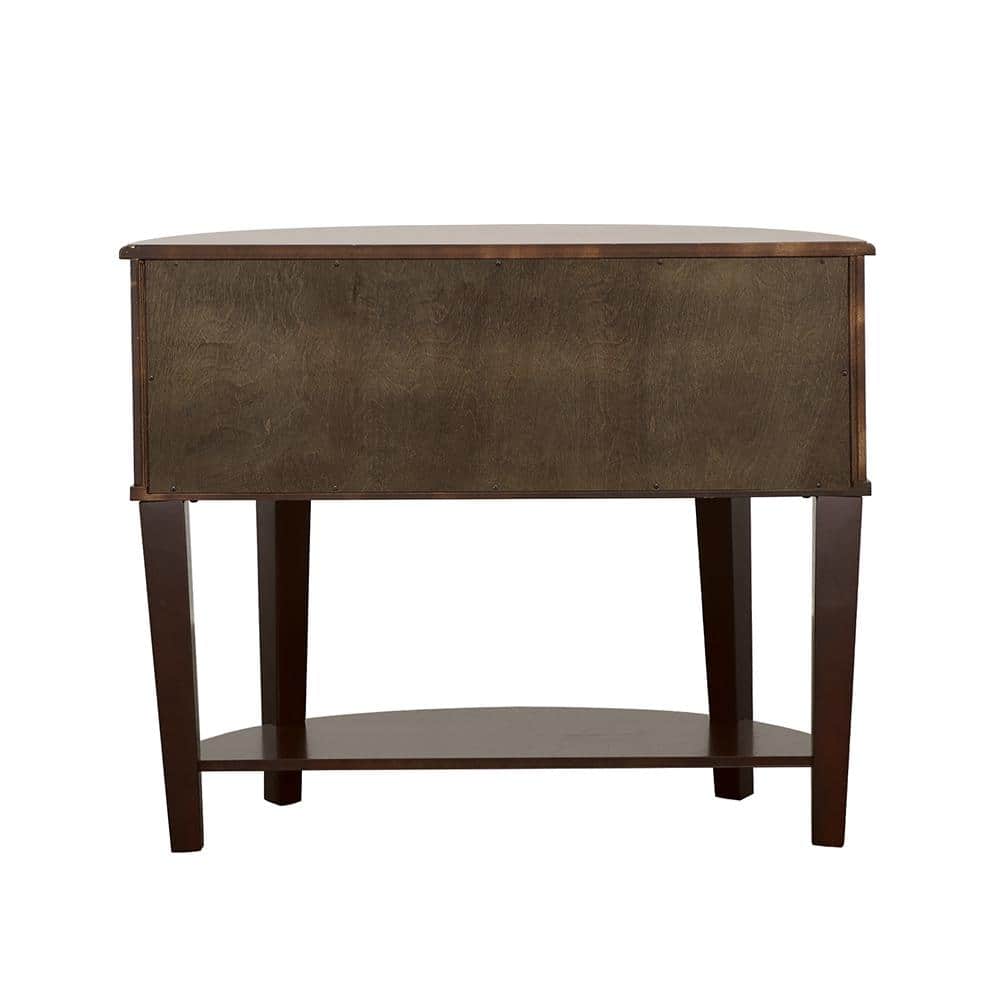 Transitional Brown Wood Demilune Console Table with Storage