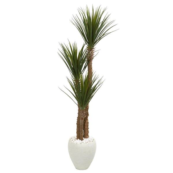 Nearly Natural 5.5 ft. Yucca Artificial Tree in White Planter