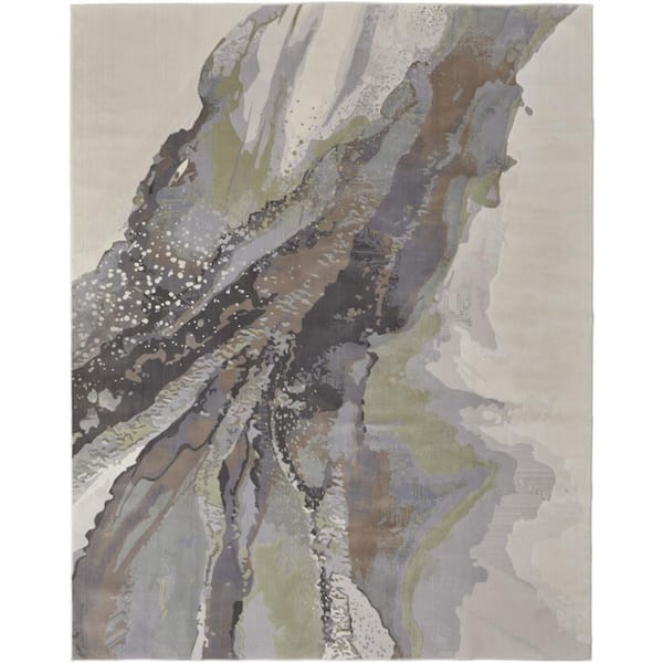 HomeRoots Green and Brown 9 ft. x 12 ft. Abstract Area Rug