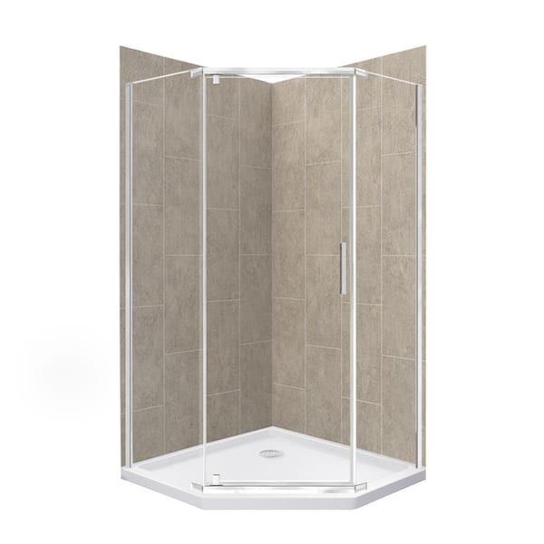 CRAFT + MAIN Cove 42 in. L x 42 in. W x 78 in. H Corner Shower Stall/Kit with Corner Drain in Shale and Silver