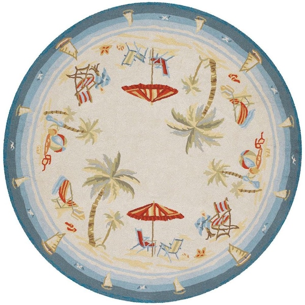 Couristan Outdoor Escape Pacific Heights Ocean 8 ft. x 8 ft. Round Indoor/Outdoor Area Rug