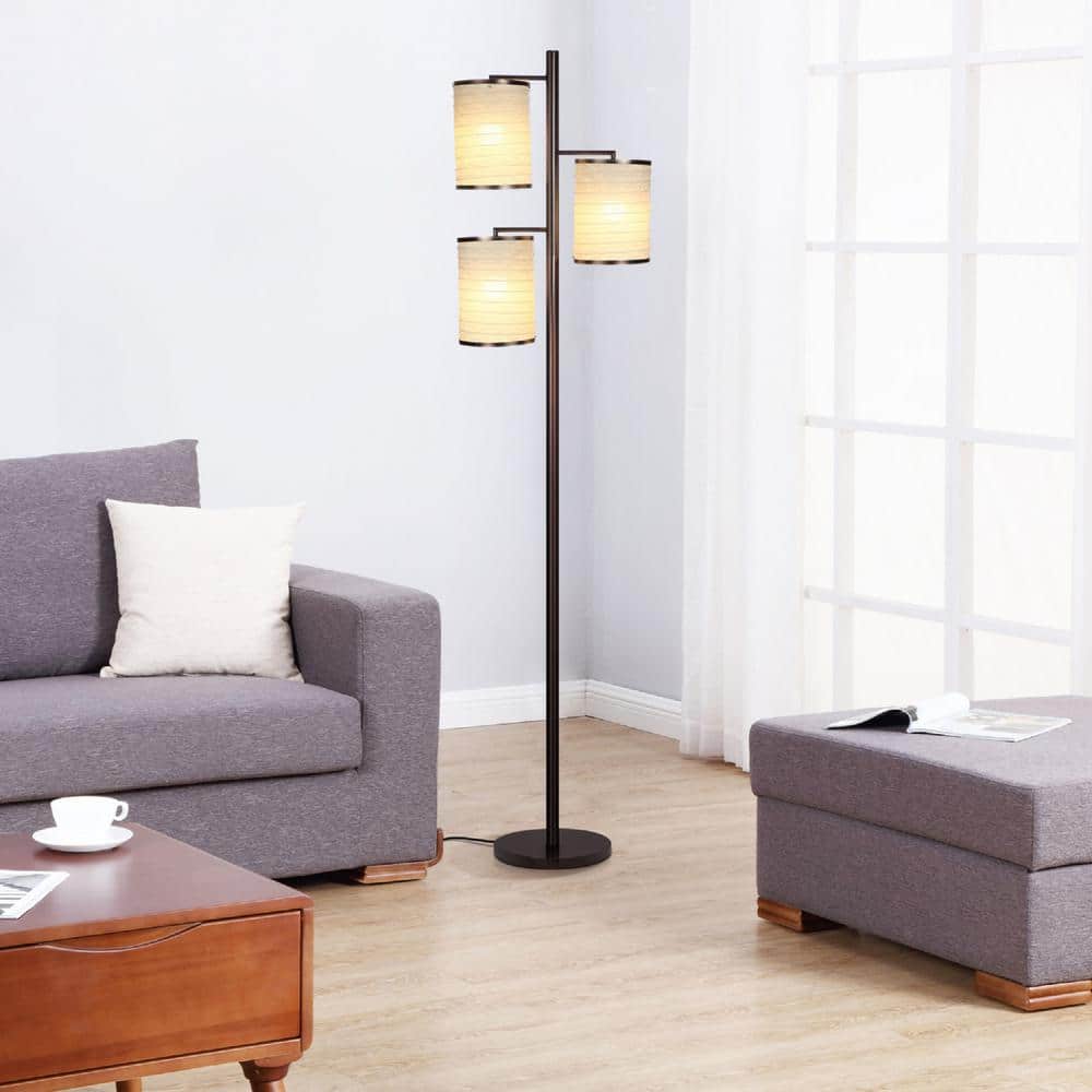 Liam Bronze Multi-Head LED Floor Lamp with Fabric Shades