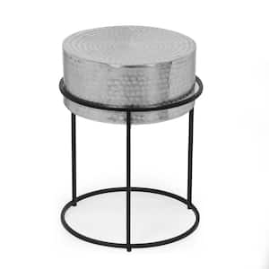 Mostad 14.75 in. Silver and Black Aluminum Round Side Table