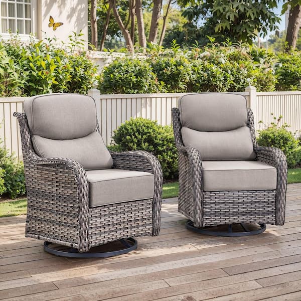 Gymojoy Carolina Smiley Outdoor 2-Person Gray Wicker Glider Patio Swivel Chairs with Beige 6 in. Thick Cushions
