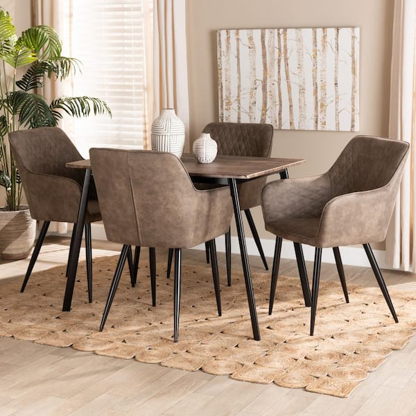 Baxton Studio Belen 5 Piece Wood Top Grey and Black Dining Set