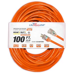 100 ft. 10-Gauge/3 Conductors SJTW Indoor/Outdoor Extension Cord with Lighted End Orange (1-Pack)