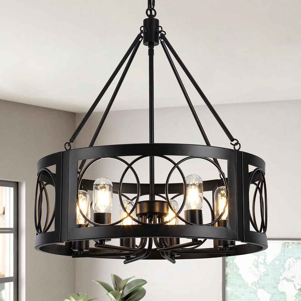 6-Light Black Farmhouse Round Drum Height Adjustable Chandelier for Entryway Kitchen Island Foyer price history on PriceWatchPro