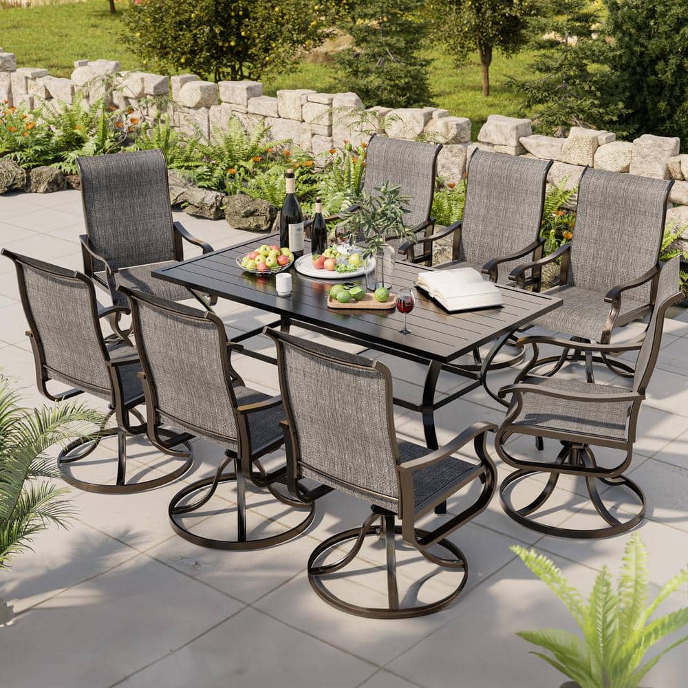 Metal Swivel Outdoor Dining Rocking Chair (Set of 8)