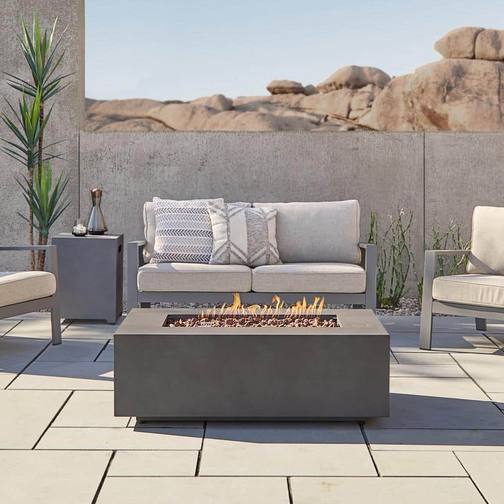 Real Flame Aegean 42 in. x 13 in. Rectangle Steel Propane Fire Pit Table in Weathered Slate with NG Conversion Kit C9811LP-WSLT - The Home Depot