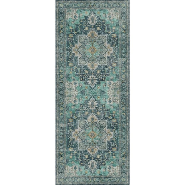 Medallion Dark Green 2 ft. x 7 ft. Persian Area Rug