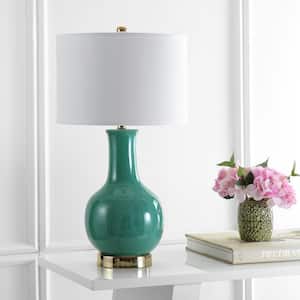 Paris 27.5 in. Emerald Gourd Ceramic Table Lamp with White Shade
