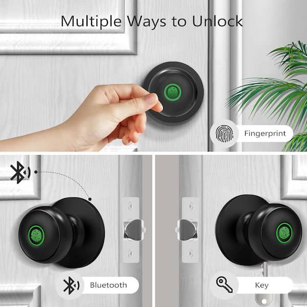 3 in 1 Aluminum Smart Lock Deadbolt with App Biometric Door Knob, Keyless Entry Door Lock with Handle in Black