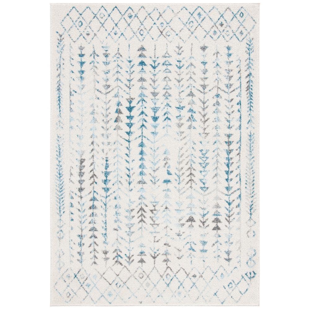 Ivory & Turquoise Boho-Chic 9' x 12' Hand-Knotted Synthetic Area Rug