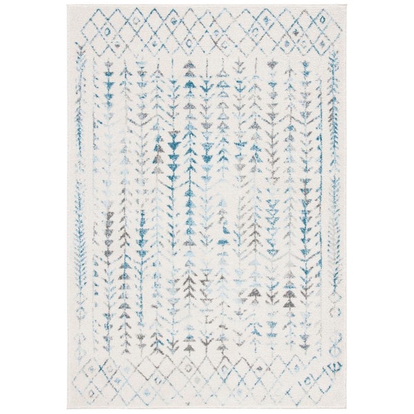 SAFAVIEH Tulum Ivory/Turquoise 9 ft. x 12 ft. Border Tribal Diamonds Area Rug