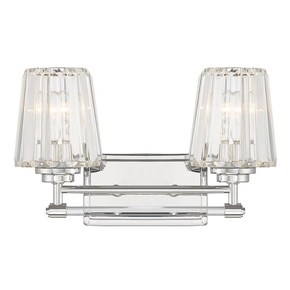 Polished Nickel 2-Light Vanity with Clear Crystal Shades