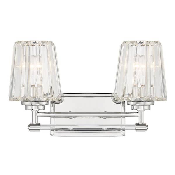 Garnet 16 in. 2-Light Polished Nickel Vanity Light with Crystal Shades