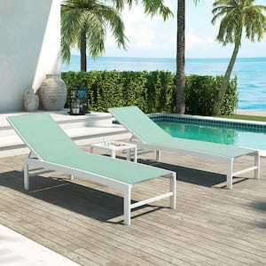3-Piece Adjustable Aluminum Outdoor Chaise Lounge in Green with Table Set