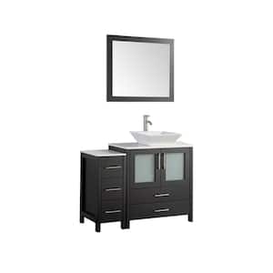 Ravenna 42 in. W Bathroom Vanity in Espresso with Single Basin in White Engineered Marble Top and Mirror
