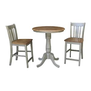 Hampton 3-Piece 30 in. Hickory/Stone Round Solid Wood Counter Height Dining Set with San Remo Stools