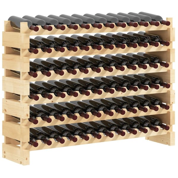 72-Bottle Natural Wood Wine Storage Rack