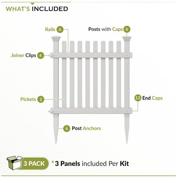 Zippity Outdoor Products Roger Rabbit 2 ft. x 2 ft. White Picket Vinyl Fence Panel Kit (3 Pack)