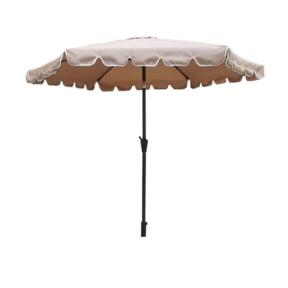 9 ft. Pole Outdoor Market Umbrella Scalloped Umbrella with Carry Bag, Taupe