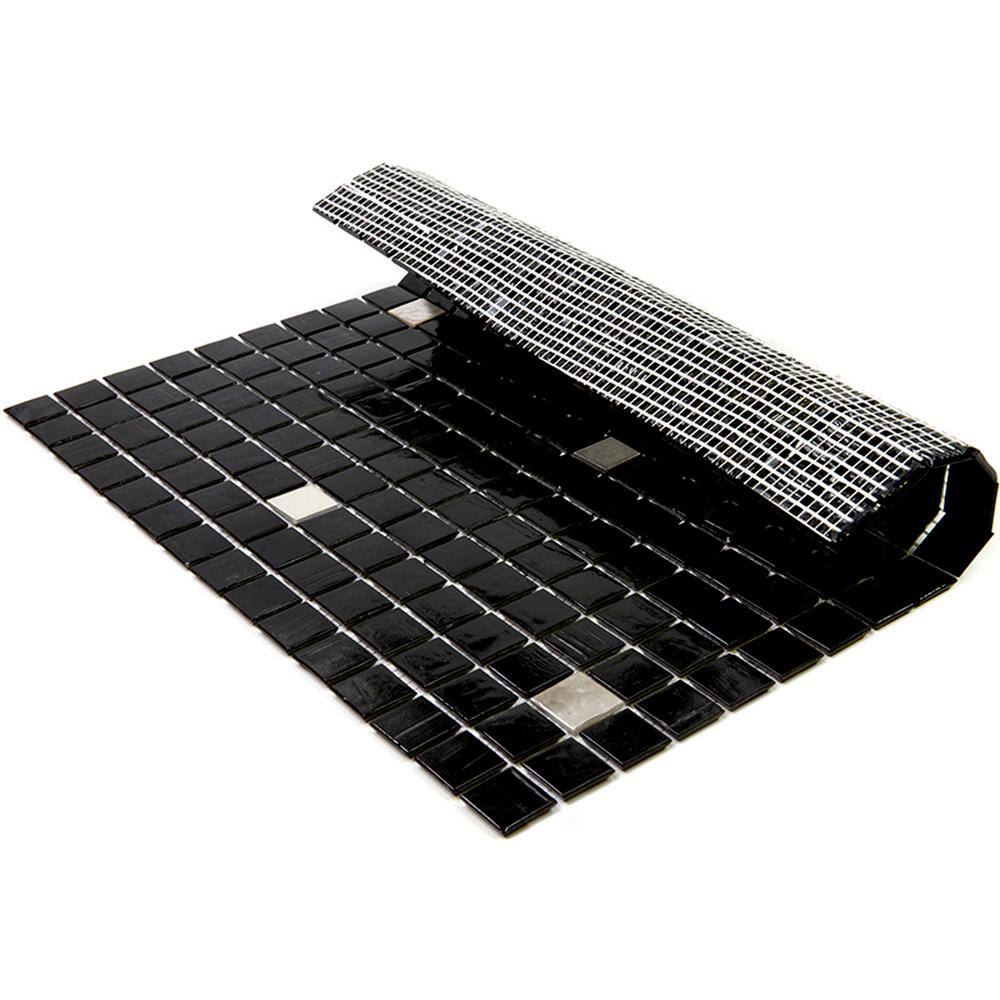 12" x 12" Black and White Iridescent Glass Mosaic Tile