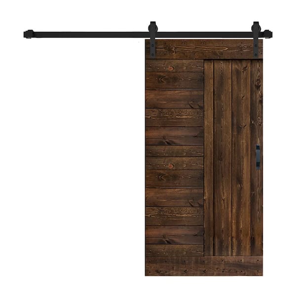 ISLIFE L Series 42 in. x 84 in. Kona Coffee Finished Solid Wood Sliding Barn Door with Hardware Kit - Assembly Needed