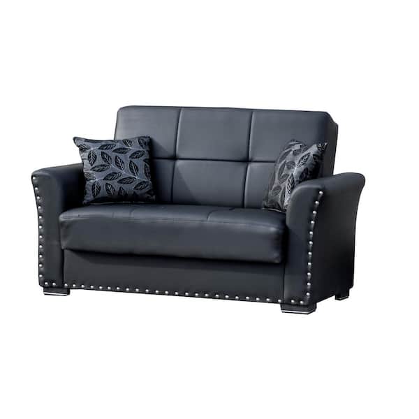 Ottomanson Champion Collection Convertible 61 in. Black Leatherette 2-Seater Loveseat with Storage