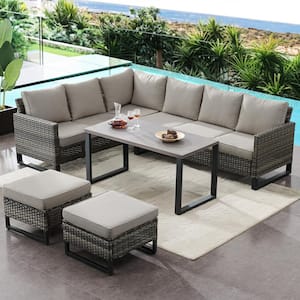 Valenta Gray 5-Piece Wicker Patio Conversation Set with Gray Cushions